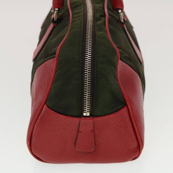 PRADA Hand Bag Nylon Leather Red Green Auth 44987 - Picture 3 of 16